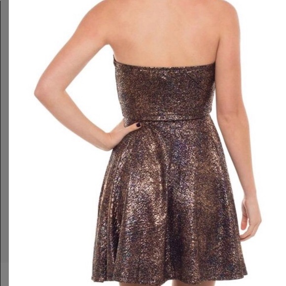New Brown sparkle plunge-neck Strapless dress - Picture 4 of 6